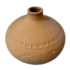 Unmarked Tribal Aztec Southwestern Design Earthy Beige Unglazed Pottery Vase